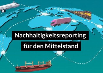 Titel "Nachhaltigkeitsreporting für den Mittelstand" vor Hintergrund einer globalen Lieferkette
