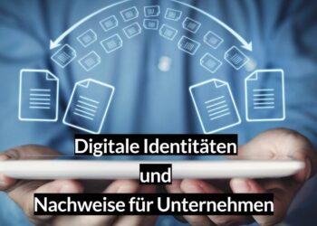 Zwei Hände halten ein Tablet und darüber zeigt ein Piktogramm den Transfer von Dateien
